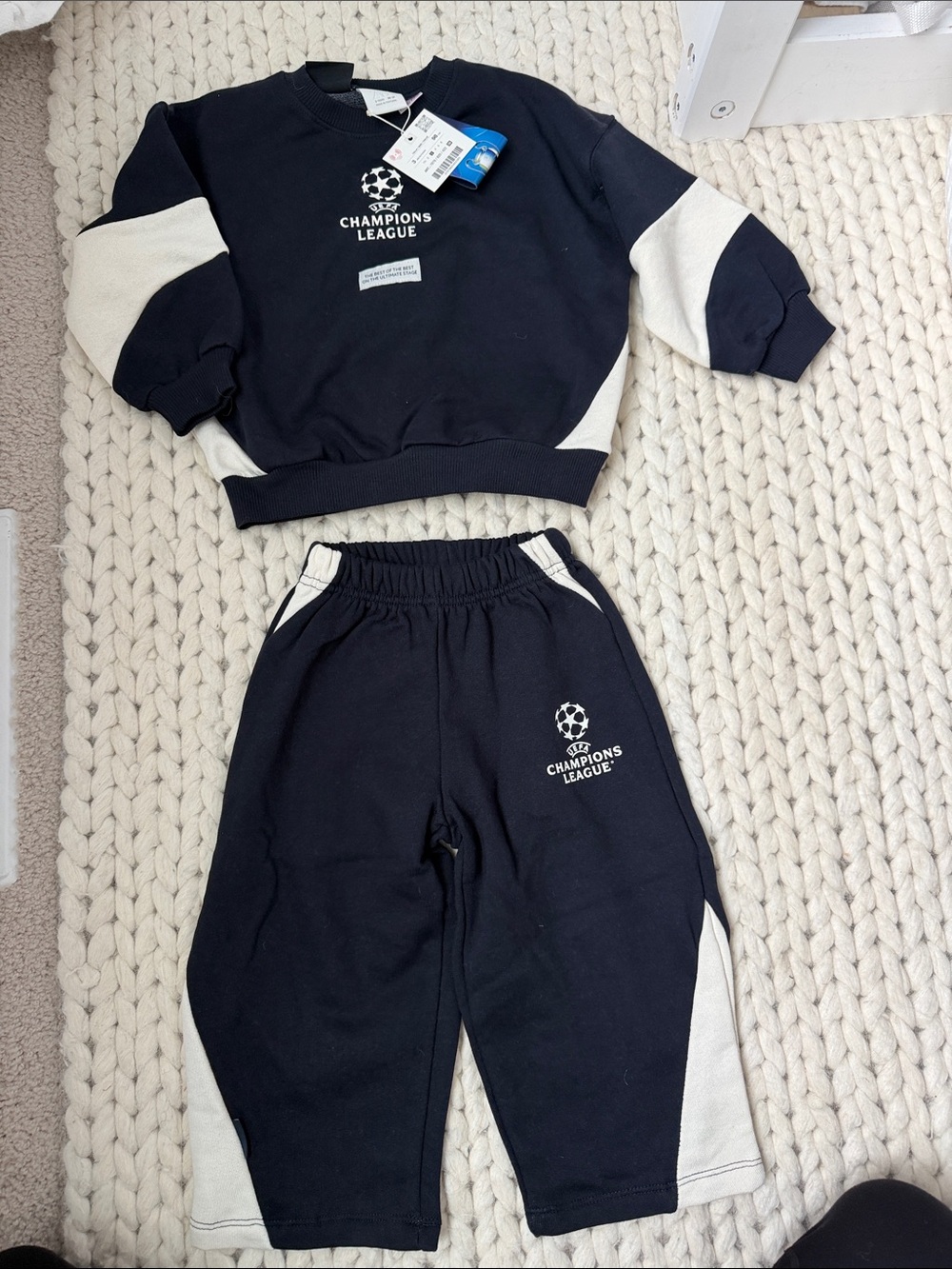 Zara NWT Kids Champions League Navy and White Sweatpants Set